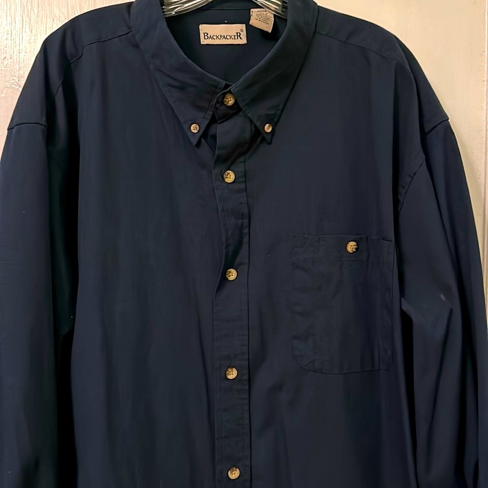 Backpacker Navy Button-Down Long-Sleeved Shirt, Size 3XLT